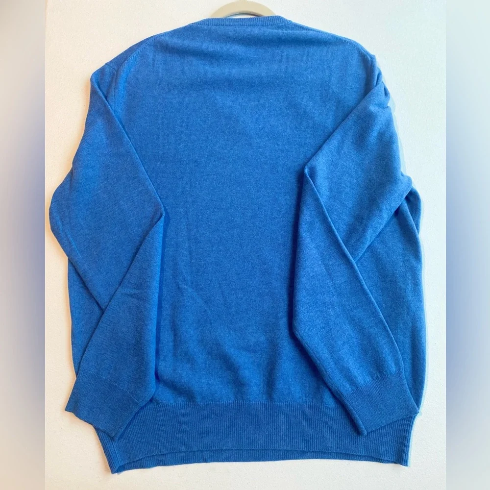 Polo Ralph Lauren Men's Blue V-Neck Sweater 100% Merino Wool SZ Large - Picture 5 of 6
